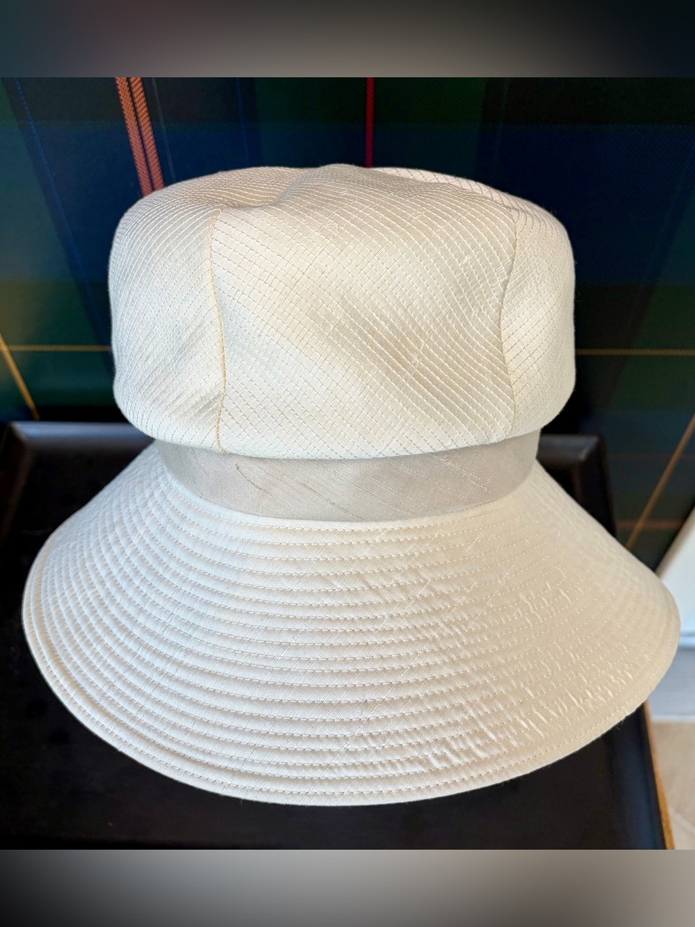 Schiaparelli Vintage 50/60s Wide-Brim Ribbed Sun Hat, ribbon Tail, 23”/58cm EUC🦄 - Picture 9 of 15